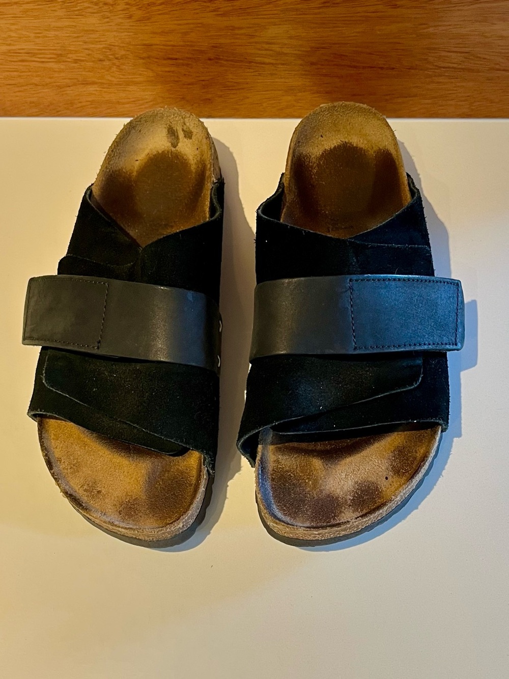 Birkenstock Kyoto black leather and nubuck slide sandals size 41